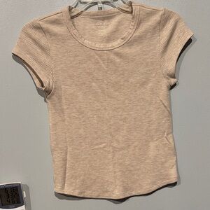 American Eagle Outfitters Beige Ribbed Short Sleeve Top